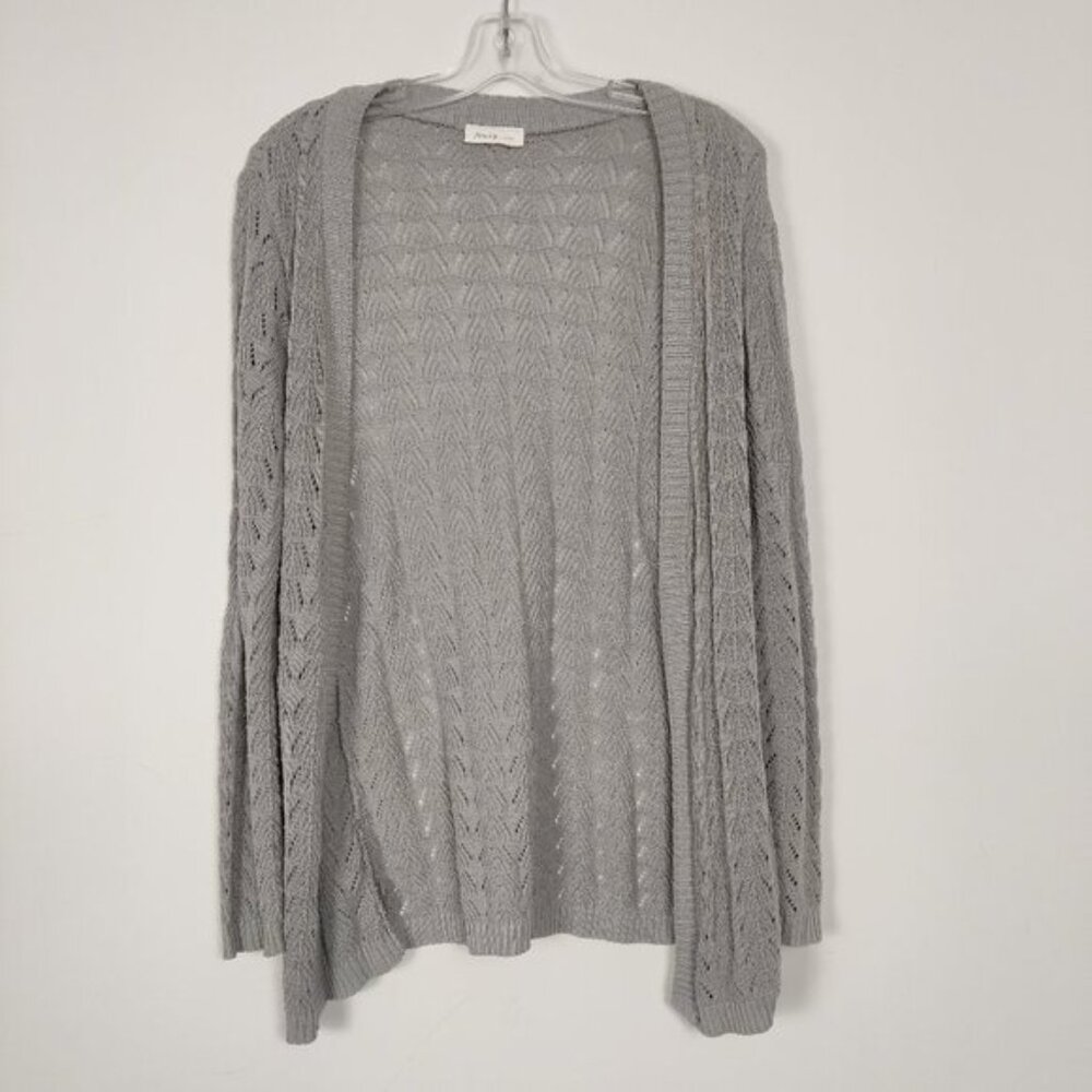 Foxxy Lady Women's Cardigan Size L Gray Cotton Knit Openwork Casual Resortwear
